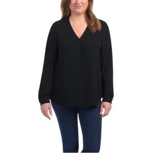 Dalia Long Sleeve Crepe Blouse Black Size Large